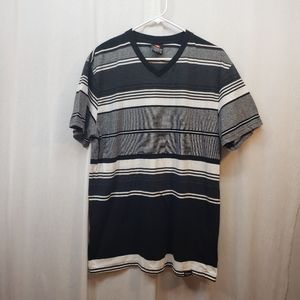 Southpole Striped Tshirt, V-neck,  Gray Black White - Size XXL